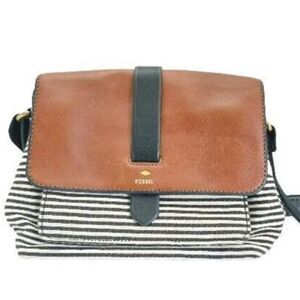 Fossil Kinley Black and White Striped Crossbody Bag #B012